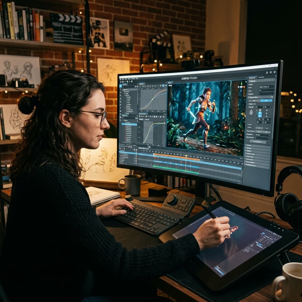 Animator working on motion graphics in Bangalore